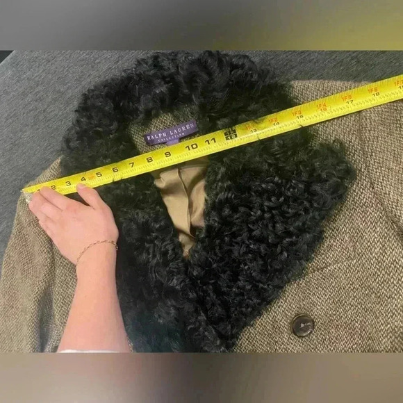 Ralph Lauren Collection Purple Label Wool Coat Shearling Fur Collar Trench Tweed - Picture 9 of 16